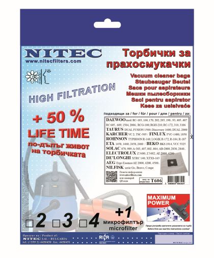 Торбички за прахосмукачки НИТЕК, код Т606